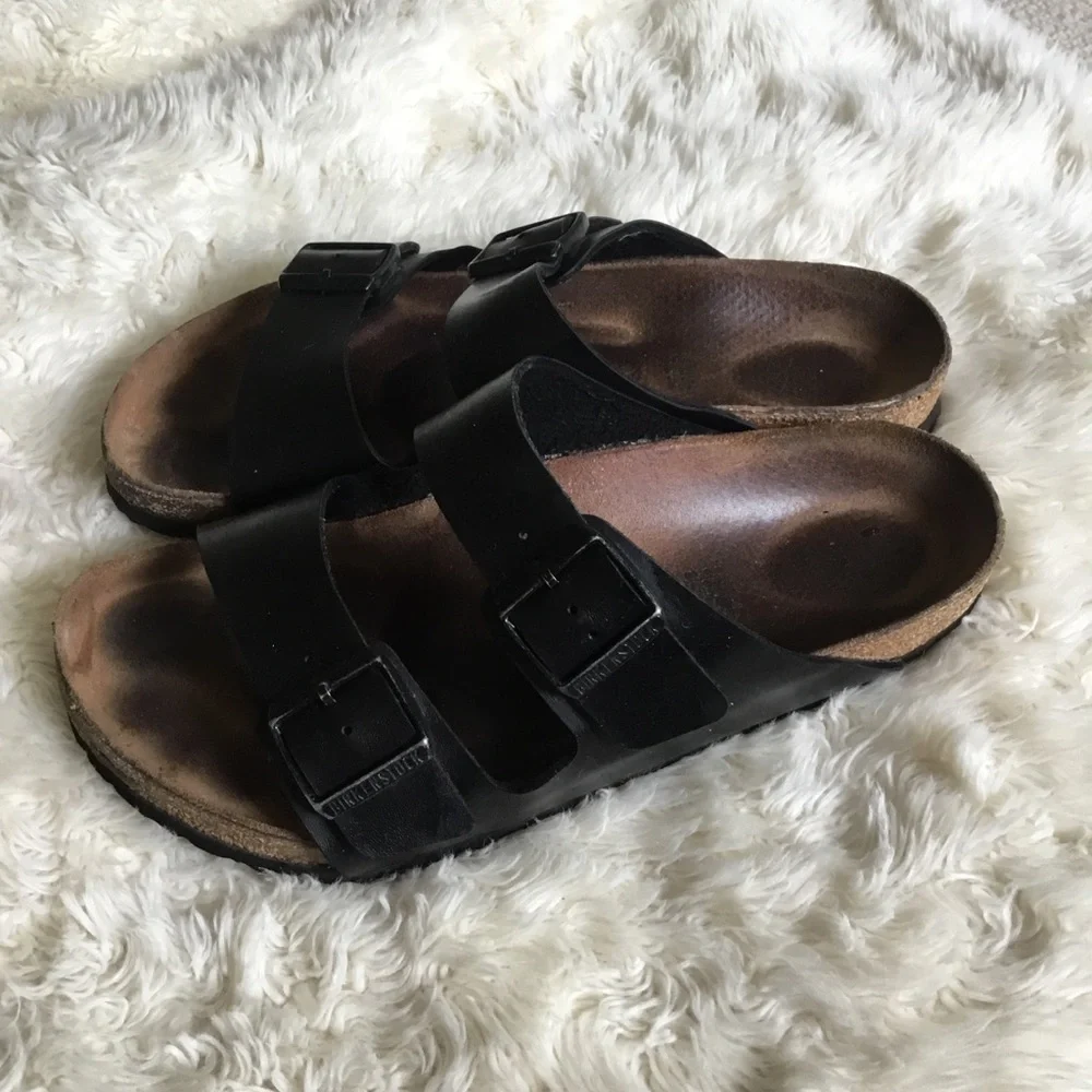 Birkenstock Black Leather Two-Strap Sandals size 41